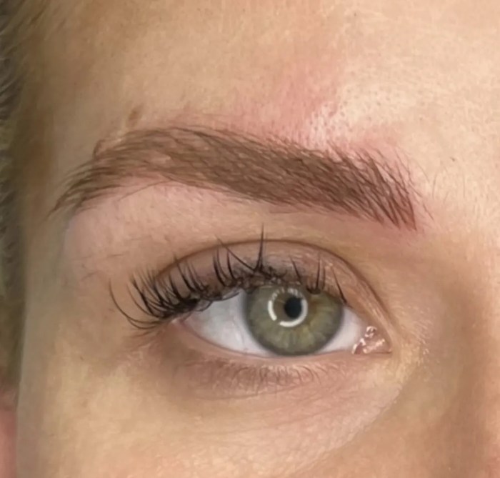 Close-up of brow tattoo by Emmanita Cosmetic Tattoo