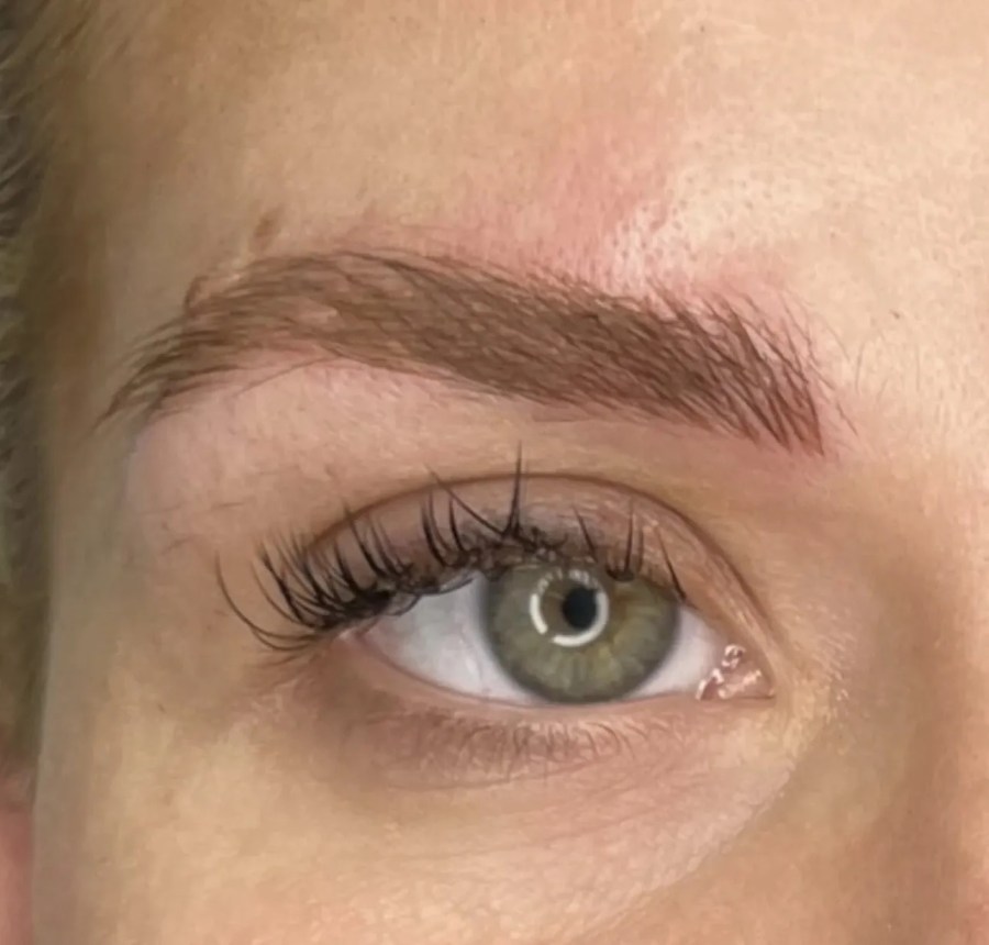 Close-up of brow tattoo by Emmanita Cosmetic Tattoo