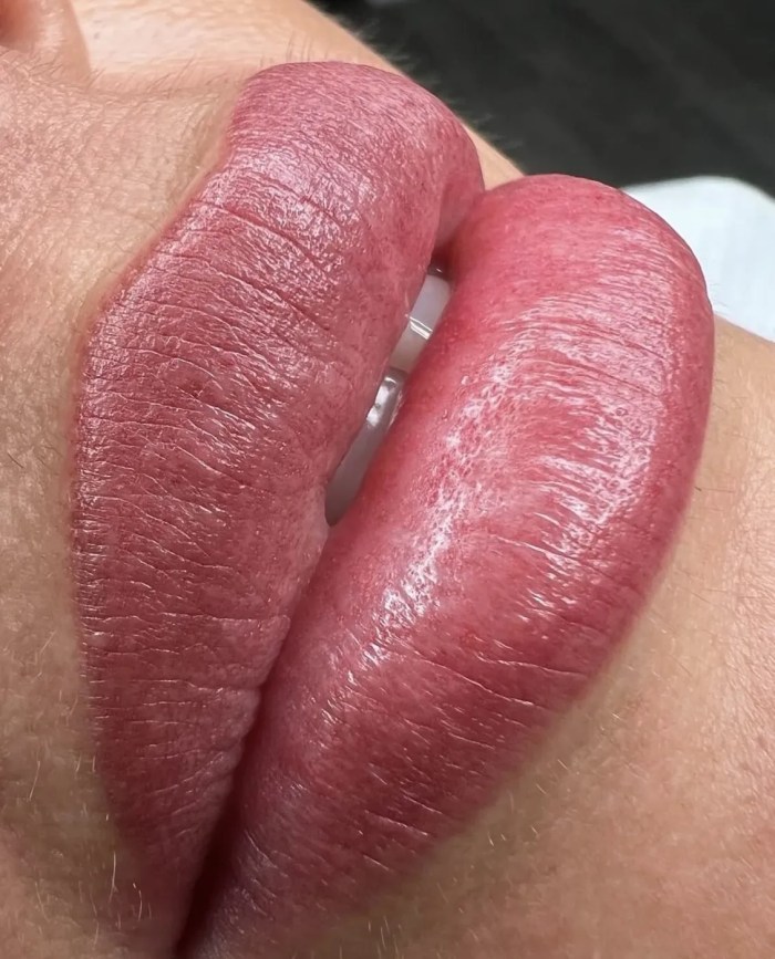 Close-up of lip blush colour by Emmanita Cosmetic Tattoo